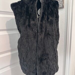 Joan Rivers black embellished faux fur vest